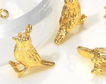 Bird Gold Pendant 9x13mm animal charms 14k Gold Plated charms Necklace Wholesale Findings Craft Supplies gold charms bird ga867-1p