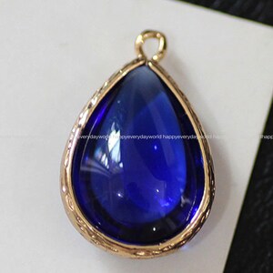 Sapphire Crystal Glass 14x22mm Teardrop gemstone Pendant Gold Plated Brass charm earring making Jewelry Findings Craft Supplies sm723-1u