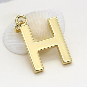 H- Shiny Gold Charms Letter Pendant 18k gold plated Letter Alphabet Initial Eearring Necklace Jewelry Findings Supplies hj1002-H