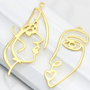 10pcs 50x21mm high quolity hollow face 14k gold plated Charms Beads Pendant DIY Jewelry Findings Wholesale Supplies gh433-4