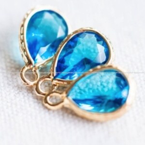 Aquamarine glass Pendant 14x8mm teardrop waterdrop Jewelry making earring making crystal Charms gold plated Findings Craft Supplies cj608-6