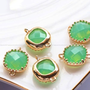Mint Crystal 11mm Settings Glass Connector Edge Gemstone pendant Gold Plated brass earring Jewelry Findings Craft Supplies ns701-5