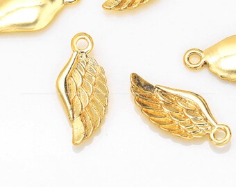 14K guldpläterade vinghängen 7 x 16 mm, guldvingeflugedetaljer för örhängen, halsband, gör-det-själv-pyssel, grossist ga853-1