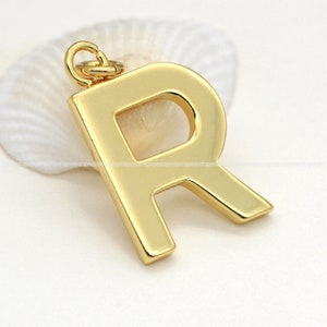 R- Shiny Gold Charms Letter Pendant 18k gold plated Letter Alphabet Initial Eearring Necklace Jewelry Findings Supplies hj1002-w