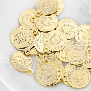 Coin Round Pendant 12.5x15mm Round charms Coin 14k Gold Plated earring making Necklace Wholesale Findings Craft Supplies ga840-w