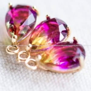 Fuchsia glass Pendant crystal charms 13x7mm teardrop Jewelry making earring crystal Charms gold plated Findings Craft Supplies cj605-3