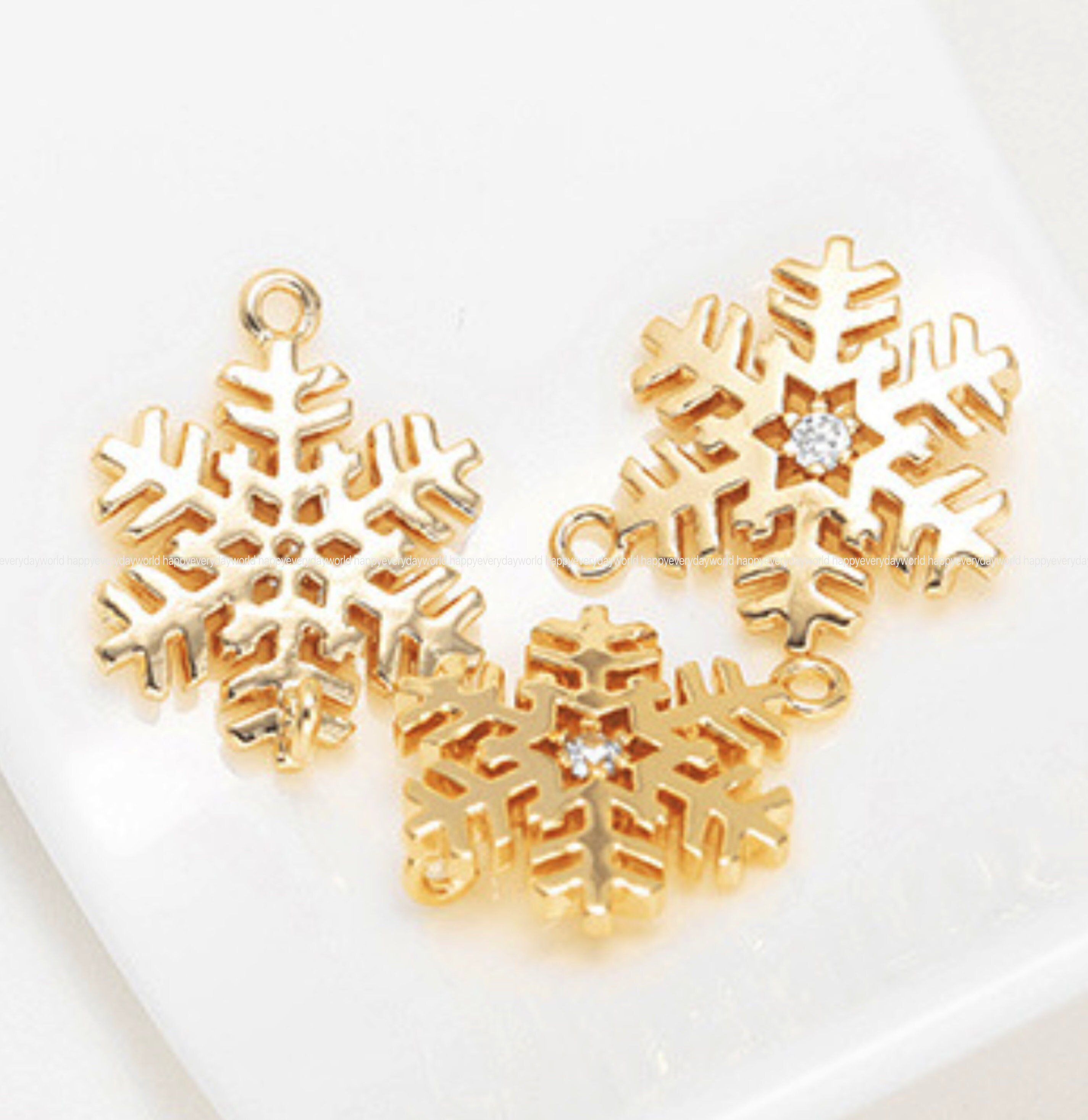 Gold snowflake charms Pendant 12x14xmm CZ Stone charms 14k Etsy