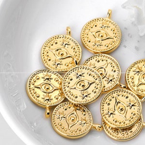 gold Coin Pendant disc pendant Round charms Coin 14k Gold Plated earring making Necklace Wholesale Findings Craft Supplies ga840-ALL
