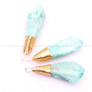 Handmade Blue agate Pendant Wire raw Natural stone 56mm stone pendant Gold Plated Wire Jewelry Wholesale Findings Craft Supplies cs1253-2