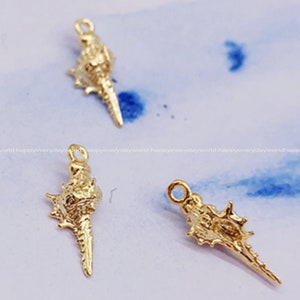Glossy Gold Cowrie shell 6x17mm 24k Gold plated pendant metal sea life beach jewelry Ocean charm Findings Wholesale Supplies nh570-5f