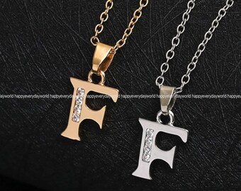 F Letter With CZ Crystal stone Pendant gold /Silver plated Alphabet English Charm supplier Crafting Personalized Necklace jg1217-13r