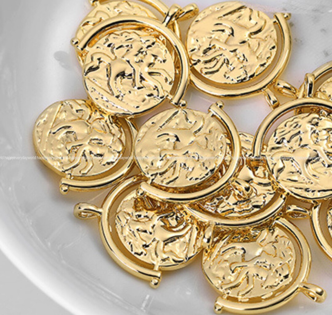 Design Horse Round Pendant 19.5x20mm Round Charms Coin Gold Plated ...