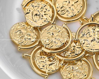 Design Horse Round Pendant 19.5x20mm Round charms Coin Gold Plated earring making Necklace pendant Wholesale Findings Craft Supplies ga839-3