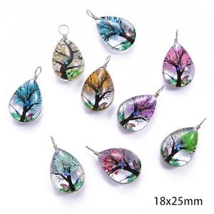 random Real flower handmade Pendant 18x25mm Pressed Flower Glass charms beads Dried Flower pendant Jewelry Craft Supplies er2437-f