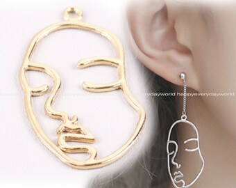 Bulk 18pcs 27x43mm face Pendant human abstract face pendant gold plated earring charms Face bead Jewelry Supplies Findings Wholesale Nx549-G