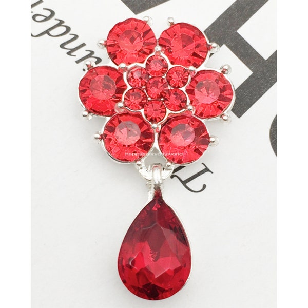 5pcs Red crystal stone Flower Dancing teardrop headwear Handband Sparkling Stone 24x42 mm DIY Jewelry Wholesale Craft Supplies BB288-16