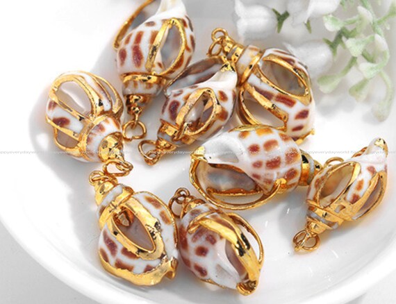 Gold Natural Real Cowrie Shell Gold Plated Snail Beach Jewelry