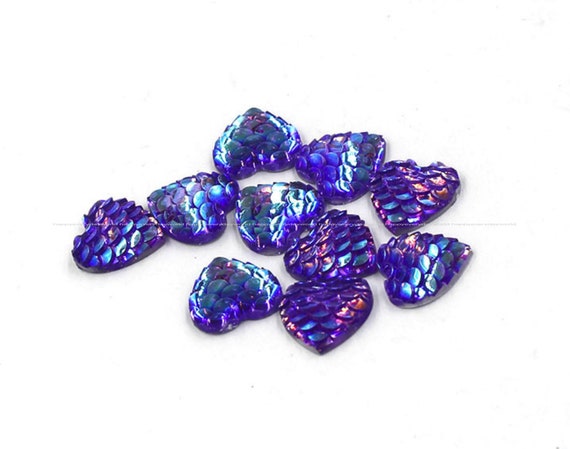 12mm 15pcs Blue Heart Mermaid Tiny Stone Fish Scale Faux Druzy