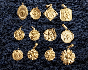 Shell sea charm Gold Coin charms stainless steel Disc pendants charm 18k gold Plated DIY Jewelry Necklace Findings Wholesale Supplies he1842