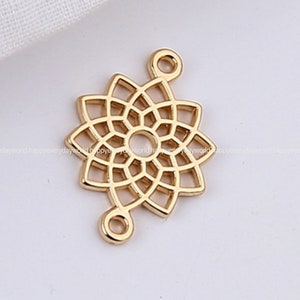 Hollow Flower Round Connector Shiny Gold Charms 14x20mm 14k Gold platedearring making DIY Jewelry Findings Wholesale Supplies gold sm1177-7d