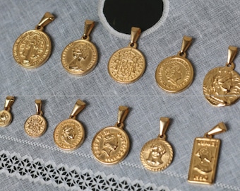 Gold Coin charms stainless steel Disc pendants charm 18k gold Plated DIY Jewelry Necklace Findings Wholesale Supplies ie1389-alle