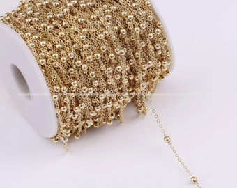 3mm Gold Beads chain ball chain Handmade 14k gold Plated Chain beaded chain DIY Jewelry Findings Wholesale Supplies jewelry chains hh970-1j
