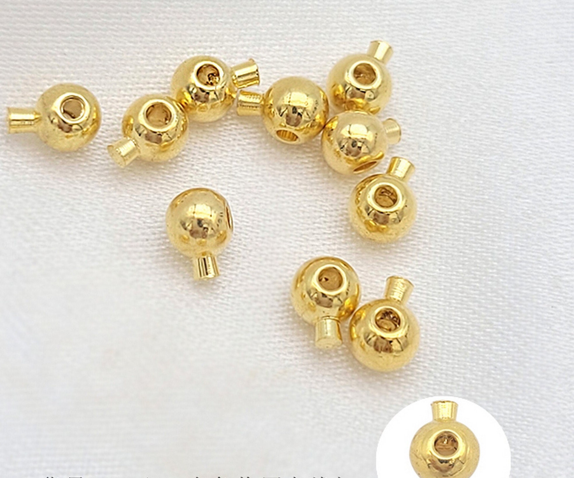 End Beads 18K Gold Filled 3.4mm Bracelet Crimp End Bead, Necklace End…