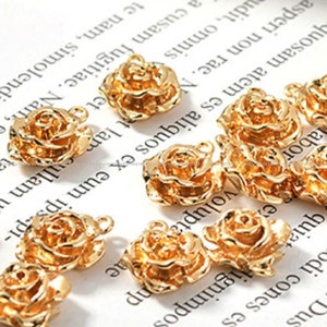Rose flower charm 9mm 18k gold charm gold Pendant earring making  DIY Jewelry Necklace Gold Findings Wholesale Supplies tc1353-1