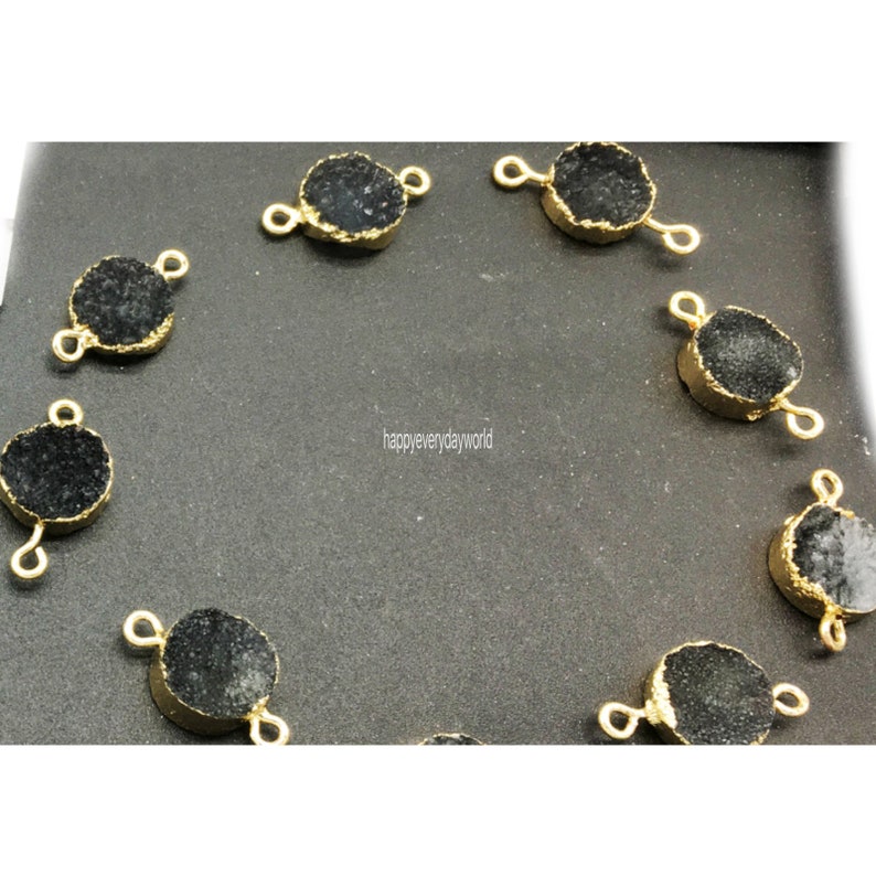 2pcs Onxy Black Natural Gemstone connector 12mm agate Charms Stone Pendant gold Plated DIY Jewelry Findings Craft Supplies BB249-black