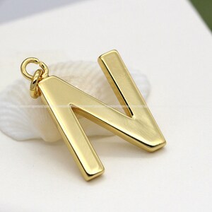 N- Shiny Gold Charms Letter Pendant 18k gold plated Letter Alphabet Initial Eearring Necklace Jewelry Findings Supplies hj1002-N