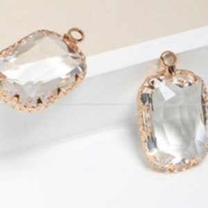 White Crystal Glass stone Pendant 23x14mm Gold Plated earring making Jewelry Charms Findings Craft Supplies earring pendant mw720-2d