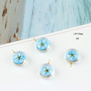 blue Real flower Pendant 18x23mm Gold Pressed Flower Glass charms beads Dried Flower pendant Jewelry Findings Craft Supplies er2378-6f