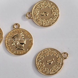 Gold Coin Round Pendant 17x21mm Round charms Coin 14k Gold Plated earring Necklace Wholesale Findings Craft Supplies ys900-2a