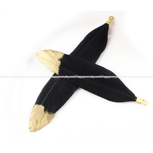 4pcs Black natural Feather Gold Plated Pendant With Tip feather jewelry Charms Earring making DIY Jewelry Findings Craft Supplies sc922-3