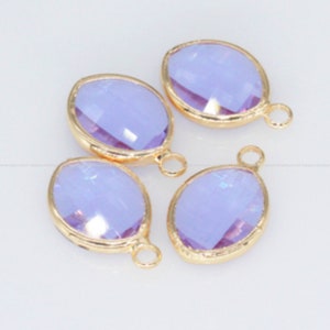Lavender Crystal Glass Pendant 10x14mm Oval Gold Plated Pendant earring Charms making Jewelry making Findings Craft Supplies hs647-4