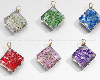 Blue Real flower Pendant 16x21mm Gold Pressed Flower Glass charms beads Dried Flower pendant Jewelry Findings Craft Supplies ga582-1