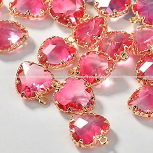 Pink Hearts Pendant 16x13mm Glass Jewelry making earring making Component crystal Charms gold plated Findings Craft Supplies ys1106-5