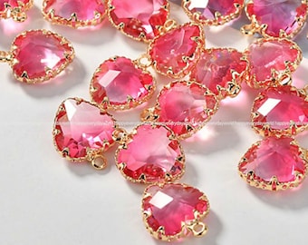 glas roze harten hanger 16 x 13 mm glas sieraden maken oorbellen maken onderdeel kristal bedels verguld bevindingen ambachtelijke benodigdheden ys1106-5w