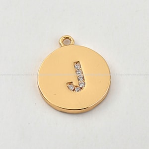 J moeda de ouro com pedra de cristal cz carta disco pingente banhado a ouro alfabeto charme jóias fornecedor artesanato colar personalizado ys1249-8