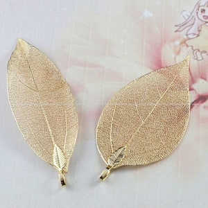 Gold  Real Natural Leaf Skeleton Leaves pendant plated Pendant charm earring making DIY Jewelry Findings Wholesale Supplies ju1258-8e