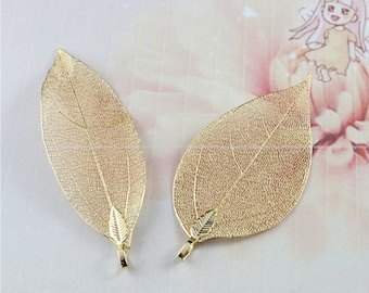 Gold  Real Natural Leaf Skeleton Leaves pendant plated Pendant charm earring making DIY Jewelry Findings Wholesale Supplies ju1258-8