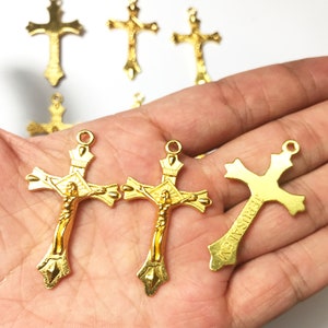 Bulk 10pcs Cross Jesus 43x24mm Cross Pendant Cross charms Gold plated Metal charms necklace Findings Wholesale Supplies nk496-5vv