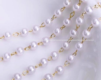 4mm Pearl chain 14k gold Plated Brass bead Chain pearl bead chain DIY Jewelry Necklace making Gold Findings Wholesale Supplies  ga946-1d