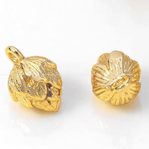Lotus Flower Gold Pendant 7x11mm money charms 14k Gold Plated Necklace making Necklace Wholesale Findings Craft Supplies ga873-1