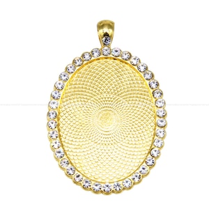 pendant base 30x40mm gold oval pendant trays CZ crystal Rhinestone Base bottom DIY Jewelry Findings Wholesale Supplies pp386-6e