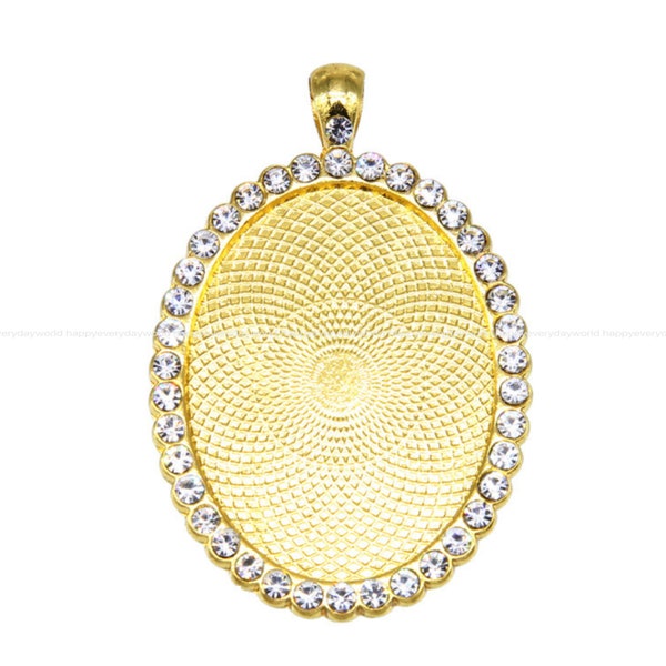 5pcs 30x40mm gold oval pendant trays CZ crystal Rhinestone Base bottom DIY Jewelry Findings Wholesale Supplies pp386-6