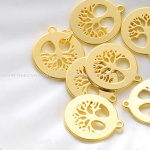 Oro árbol vida árbol oro moneda 14k oro chapado planta encanto pendiente haciendo DIY joyería hallazgos al por mayor suministros bb1298-1