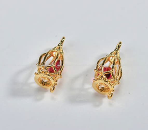 置物 Ruby Ruby Crystal Glass Cage Pendant 19x8mm Gemstone Gold Charms