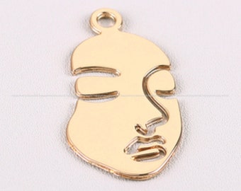 Bulk 18pcs 18x32mm Gold face Pendant human abstract face pendant gold plated earring charm beads Jewelry Supplies Findings Wholesale NR539-E