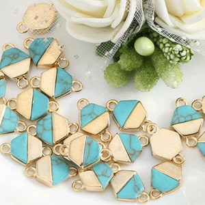Natural Blue turquoise gold Connector 14k gold plated beads Stone Charms stone Beads Pendant Jewelry Findings Wholesale Supplies bb76-hh